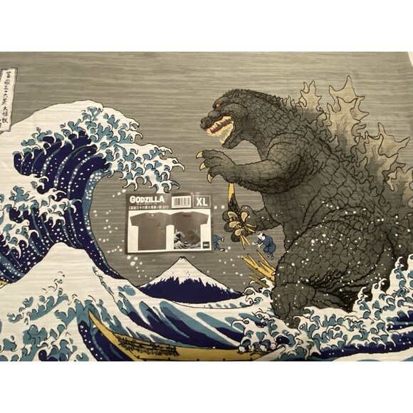 Godzilla Ukiyo-e 2 Side Graphics T-Shirt  GZUT-006 JAPAN XL / Fits L Gray NWT - Picture 8 of 16